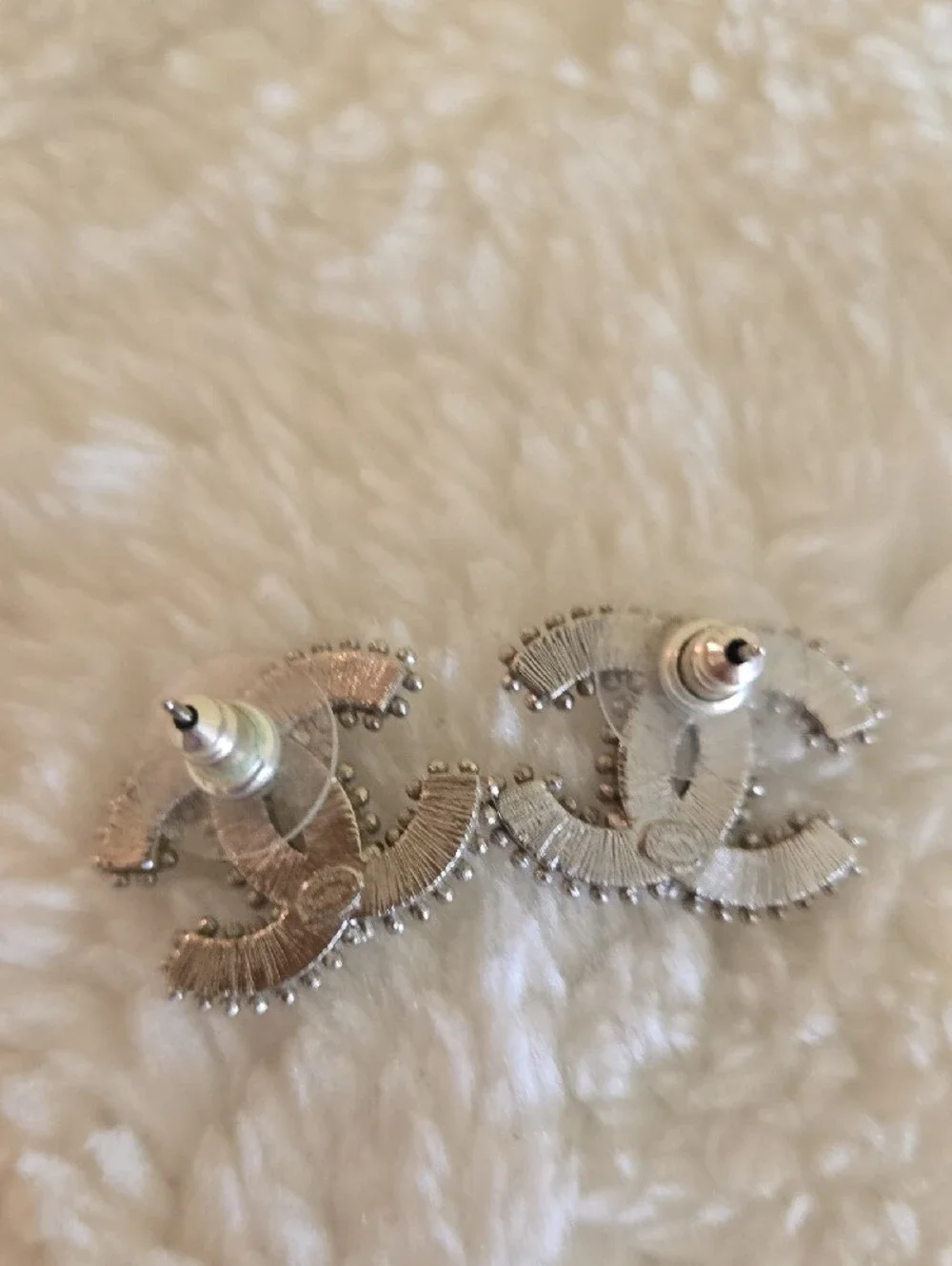 *Authentic* CHANEL Black and Silver Interlocking CC Stud Earrings
